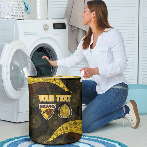 Personalized Hawks Football Laundry Basket Easter Egg Pattern Brown Gold Tribal Dot Art Style