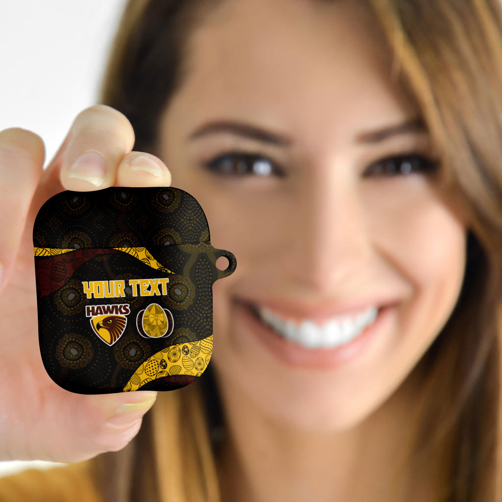 Personalized Hawks Football AirPods Case Easter Egg Pattern Brown Gold Tribal Dot Art Style