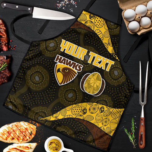 Personalized Hawks Football Apron Easter Egg Pattern Brown Gold Tribal Dot Art Style