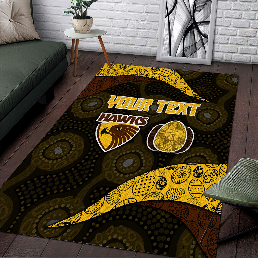 Personalized Hawks Football Area Rug Easter Egg Pattern Brown Gold Tribal Dot Art Style