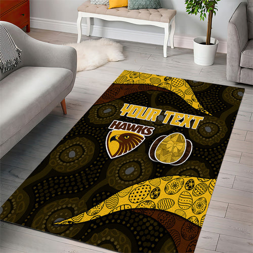 Personalized Hawks Football Area Rug Easter Egg Pattern Brown Gold Tribal Dot Art Style
