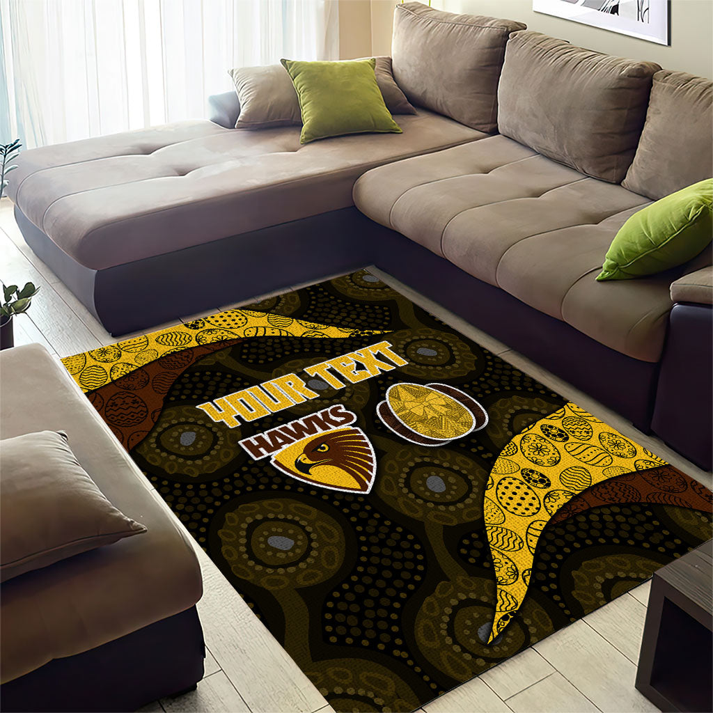 Personalized Hawks Football Area Rug Easter Egg Pattern Brown Gold Tribal Dot Art Style