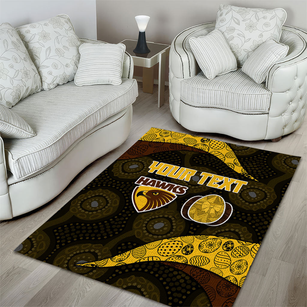 Personalized Hawks Football Area Rug Easter Egg Pattern Brown Gold Tribal Dot Art Style