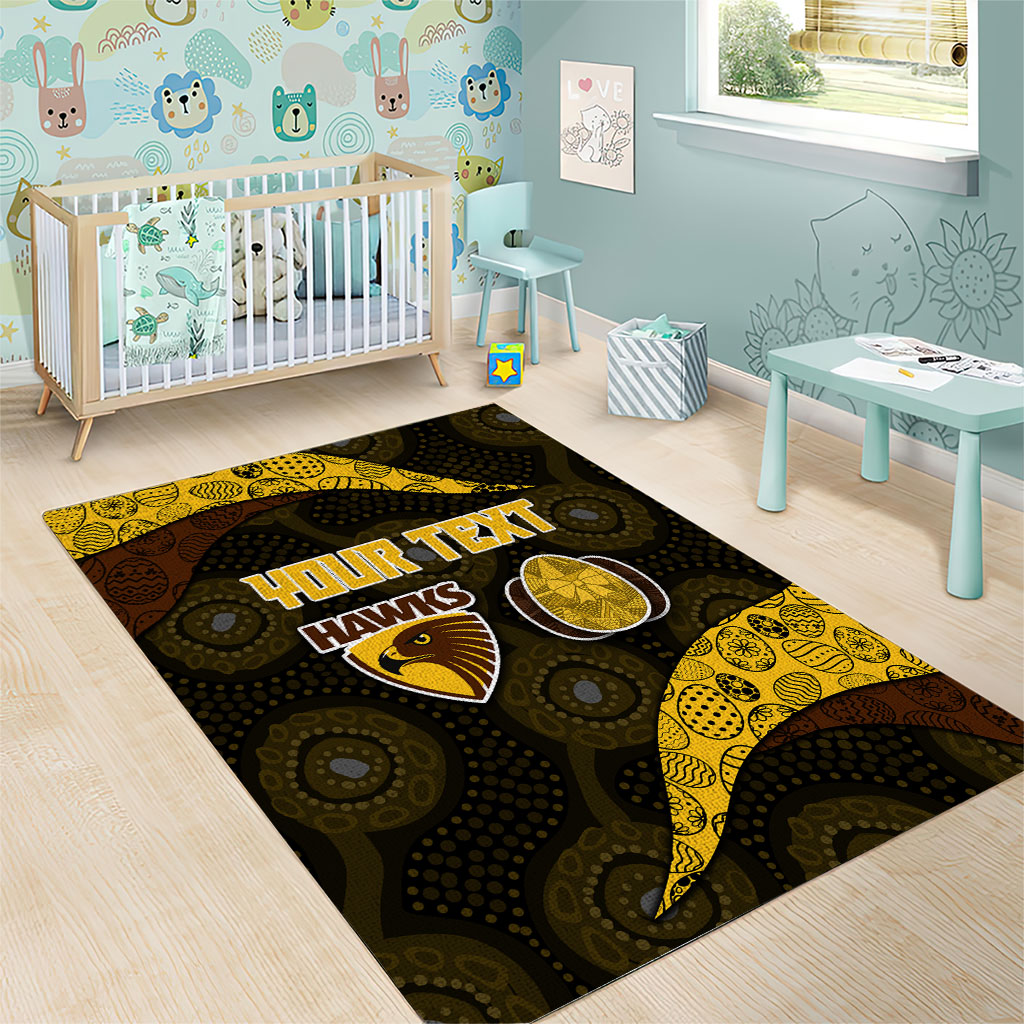 Personalized Hawks Football Area Rug Easter Egg Pattern Brown Gold Tribal Dot Art Style
