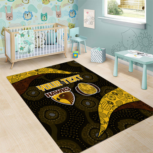 Personalized Hawks Football Area Rug Easter Egg Pattern Brown Gold Tribal Dot Art Style