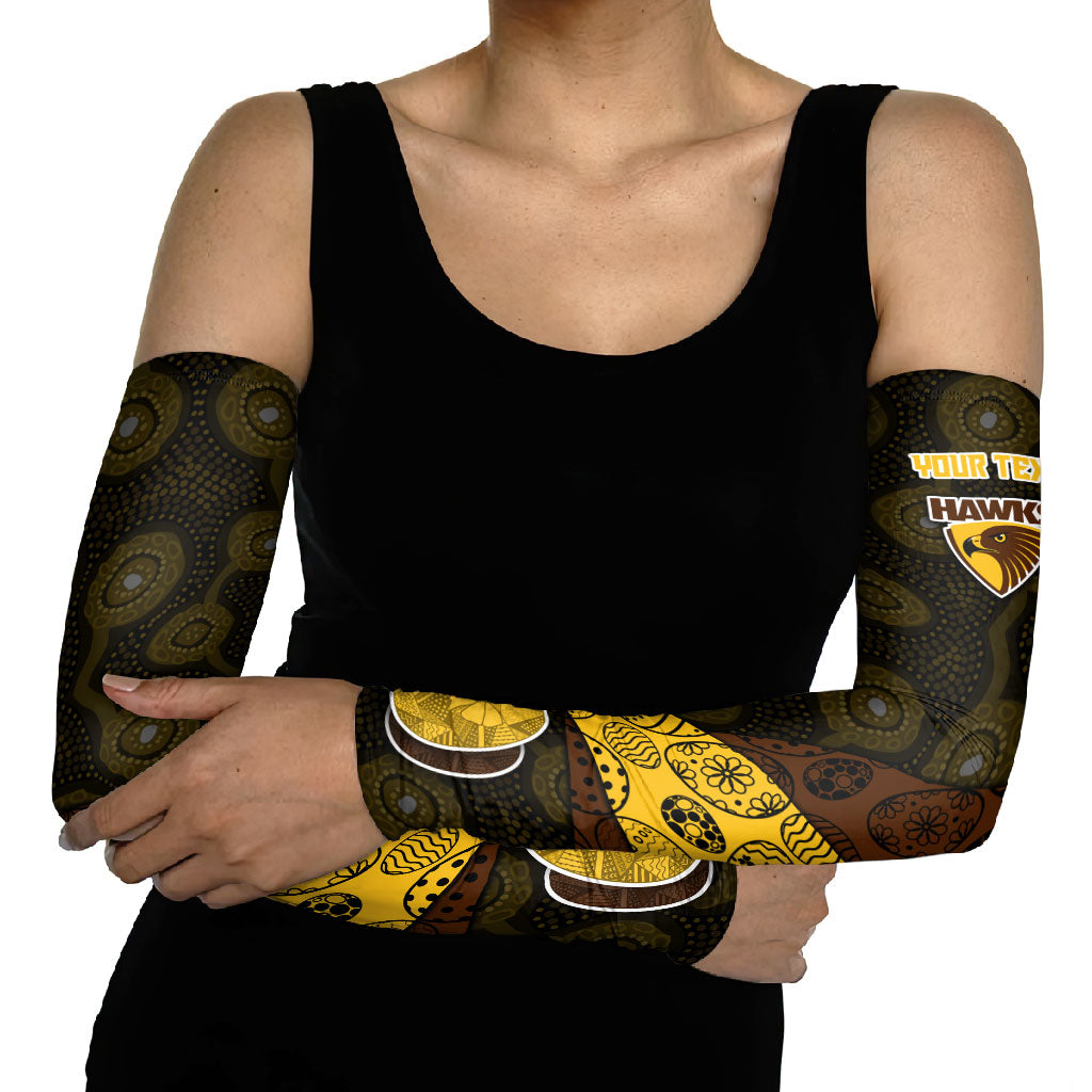 Personalized Hawks Football Arm Sleeves Easter Egg Pattern Brown Gold Tribal Dot Art Style