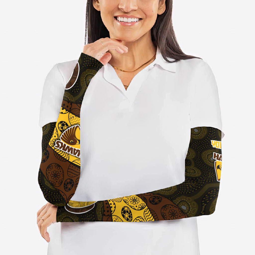 Personalized Hawks Football Arm Sleeves Easter Egg Pattern Brown Gold Tribal Dot Art Style