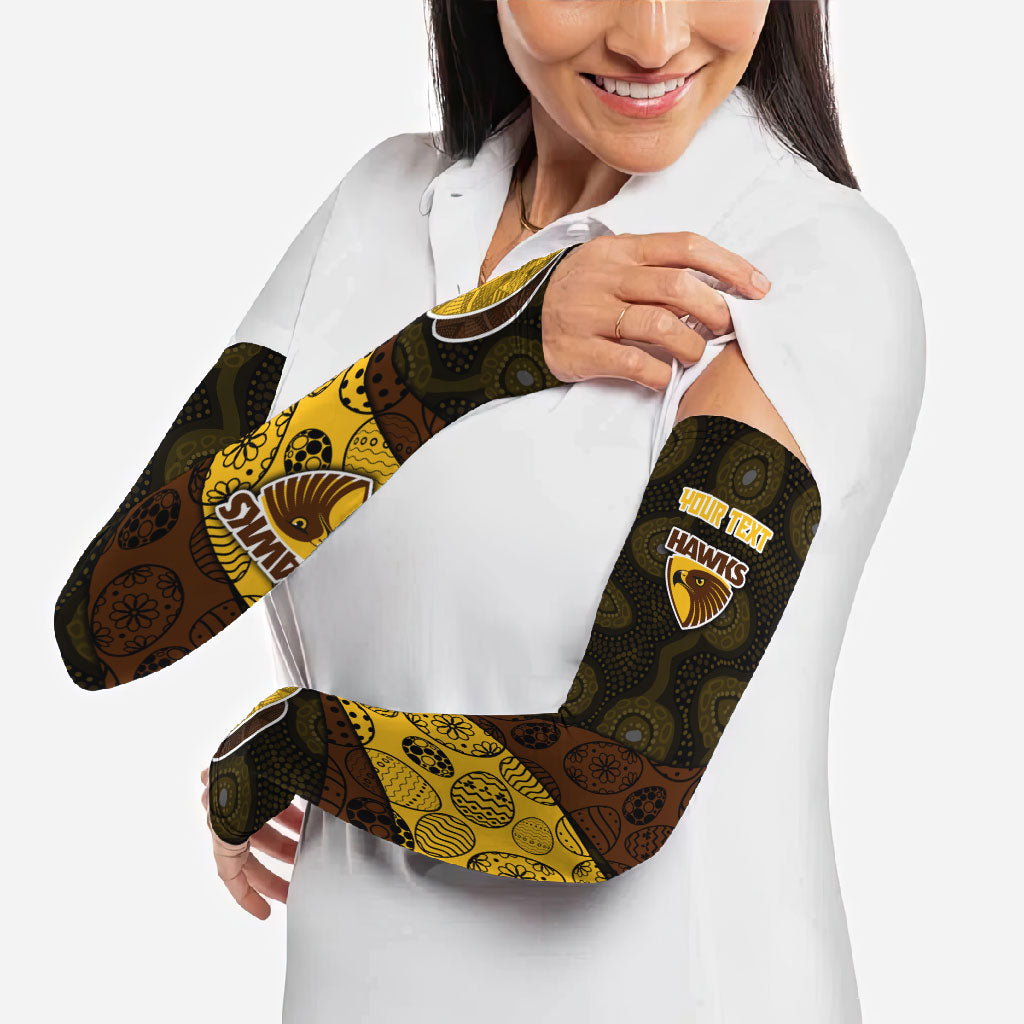 Personalized Hawks Football Arm Sleeves Easter Egg Pattern Brown Gold Tribal Dot Art Style