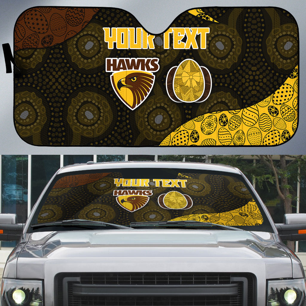 Personalized Hawks Football Auto Sun Shade Easter Egg Pattern Brown Gold Tribal Dot Art Style