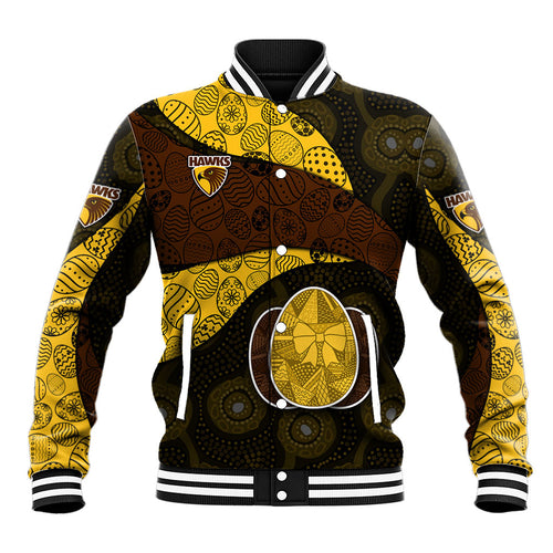 Personalized Hawks Football Baseball Jacket Easter Egg Pattern Brown Gold Tribal Dot Art Style