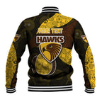 Personalized Hawks Football Baseball Jacket Easter Egg Pattern Brown Gold Tribal Dot Art Style