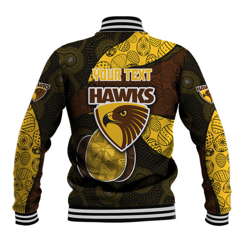 Personalized Hawks Football Baseball Jacket Easter Egg Pattern Brown Gold Tribal Dot Art Style