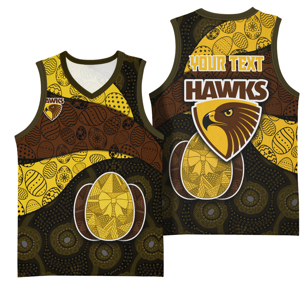 Personalized Hawks Football Basketball Jersey Easter Egg Pattern Brown Gold Tribal Dot Art Style