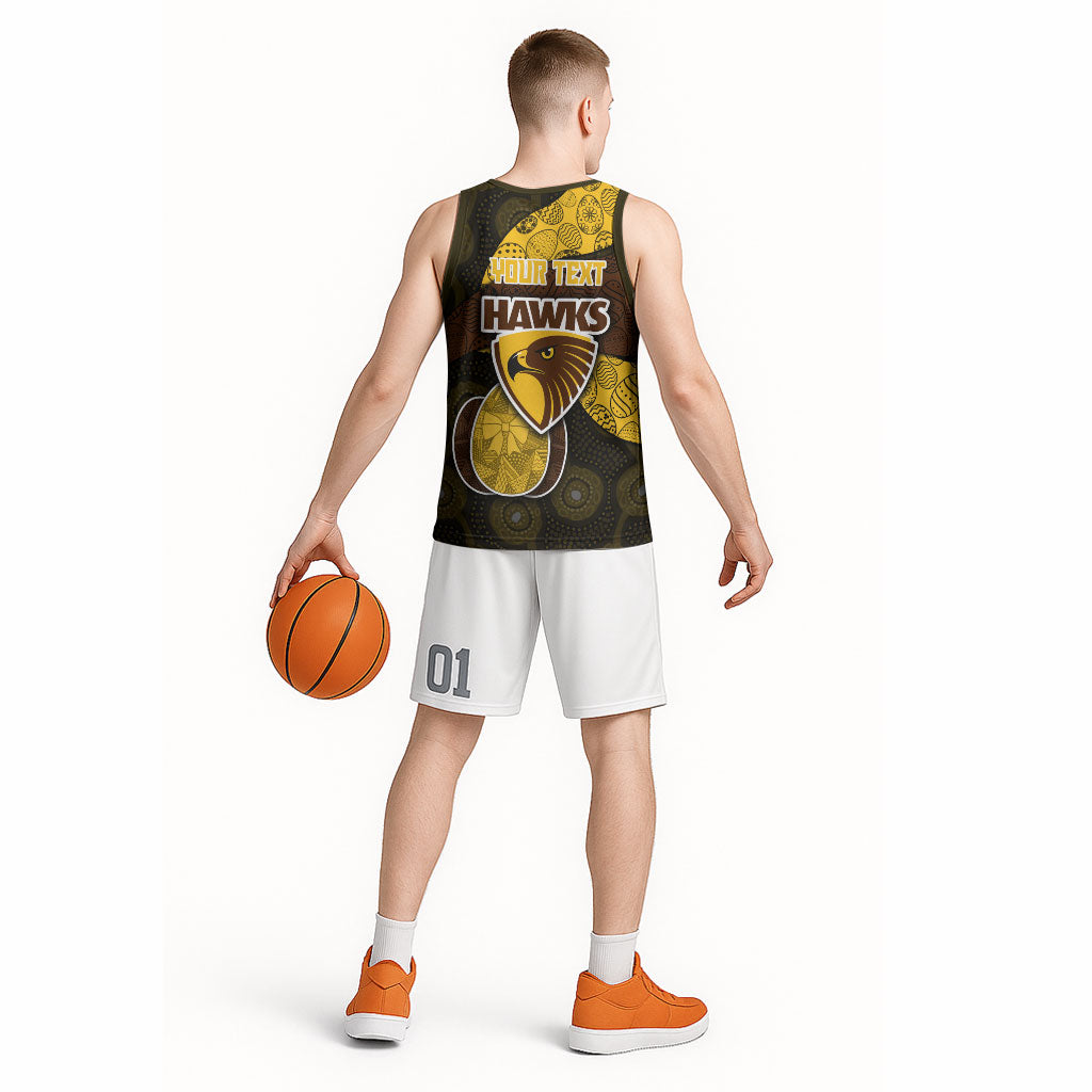 Personalized Hawks Football Basketball Jersey Easter Egg Pattern Brown Gold Tribal Dot Art Style