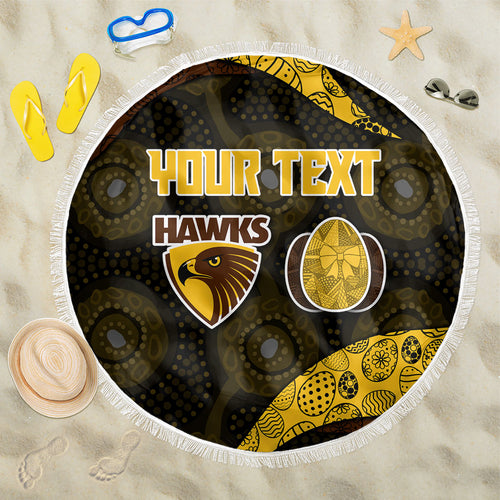 Personalized Hawks Football Beach Blanket Easter Egg Pattern Brown Gold Tribal Dot Art Style