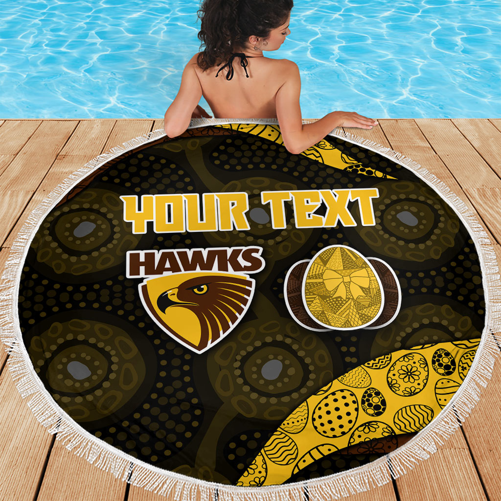 Personalized Hawks Football Beach Blanket Easter Egg Pattern Brown Gold Tribal Dot Art Style