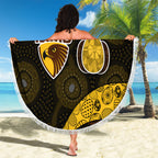 Personalized Hawks Football Beach Blanket Easter Egg Pattern Brown Gold Tribal Dot Art Style