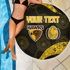 Personalized Hawks Football Beach Blanket Easter Egg Pattern Brown Gold Tribal Dot Art Style
