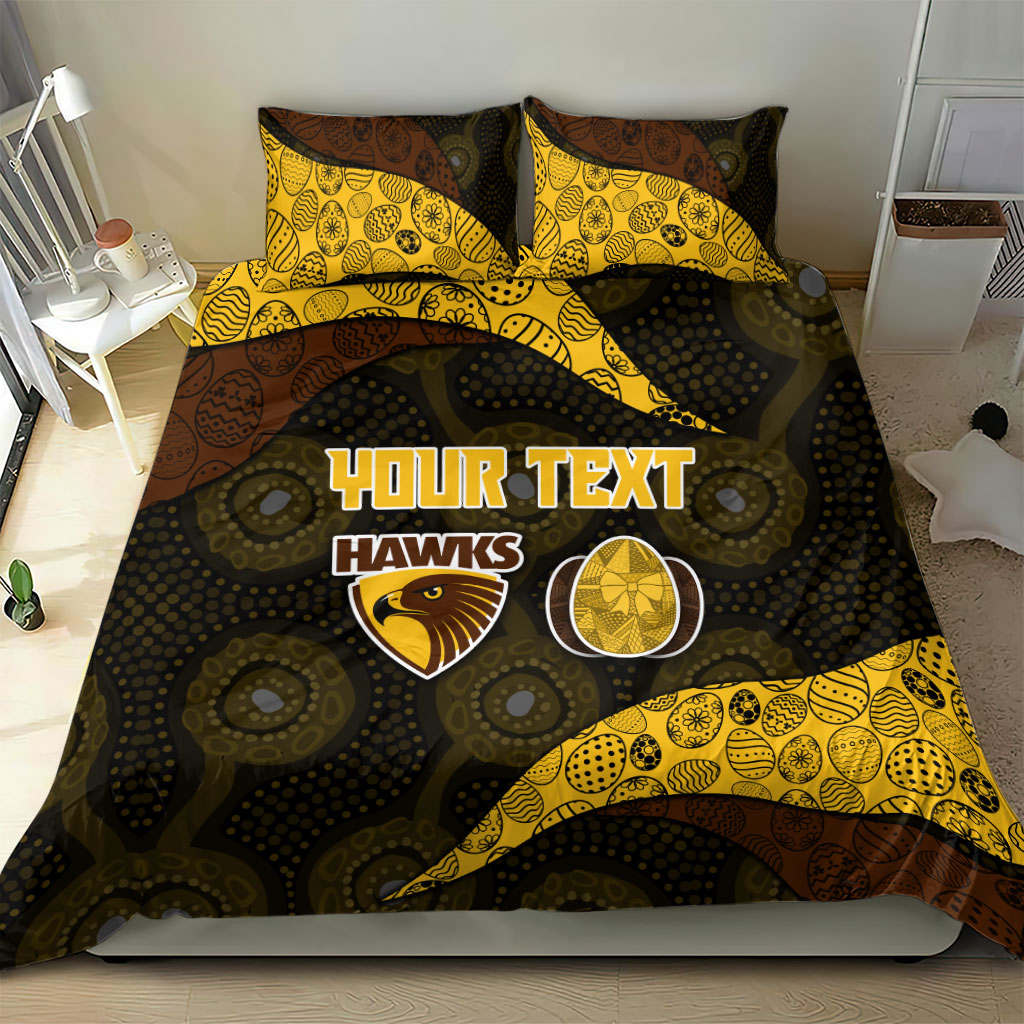 Personalized Hawks Football Bedding Set Easter Egg Pattern Brown Gold Tribal Dot Art Style