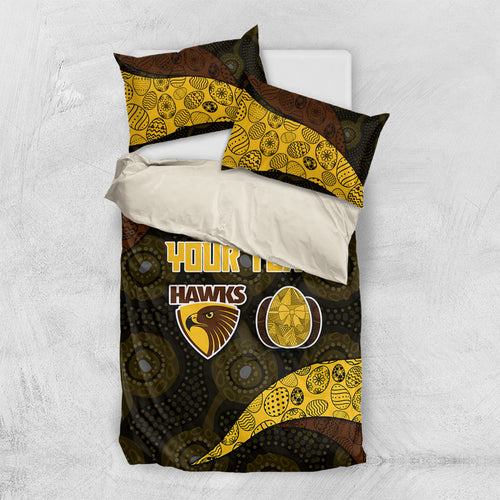 Personalized Hawks Football Bedding Set Easter Egg Pattern Brown Gold Tribal Dot Art Style
