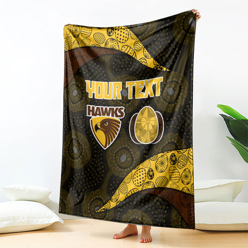 Personalized Hawks Football Blanket Easter Egg Pattern Brown Gold Tribal Dot Art Style