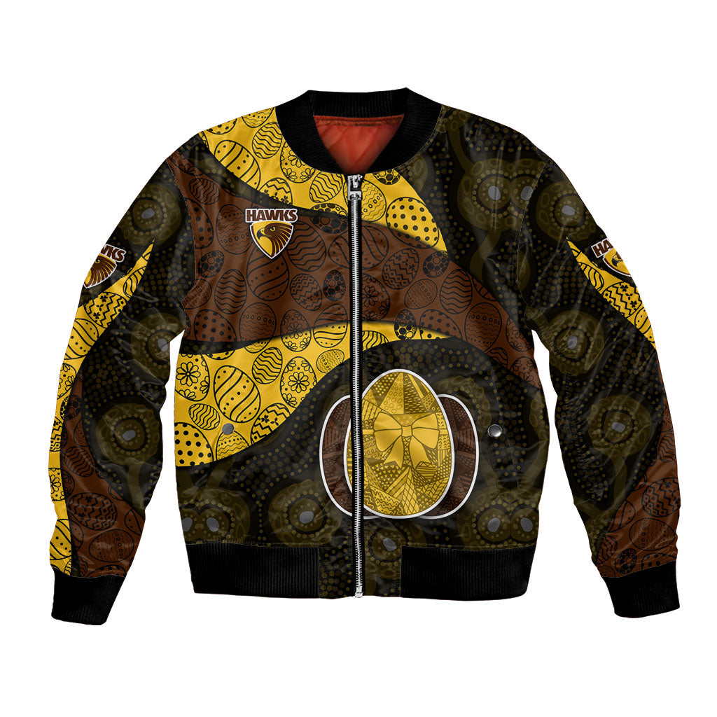 Personalized Hawks Football Bomber Jacket Easter Egg Pattern Brown Gold Tribal Dot Art Style