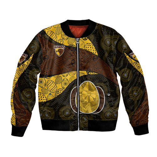 Personalized Hawks Football Bomber Jacket Easter Egg Pattern Brown Gold Tribal Dot Art Style