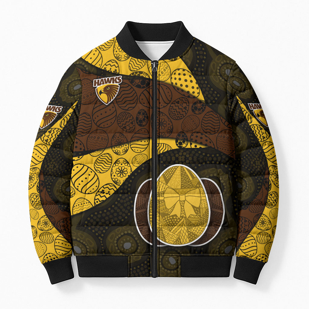 Personalized Hawks Football Bomber Puffer Jacket Easter Egg Pattern Brown Gold Tribal Dot Art Style