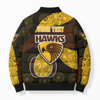Personalized Hawks Football Bomber Puffer Jacket Easter Egg Pattern Brown Gold Tribal Dot Art Style