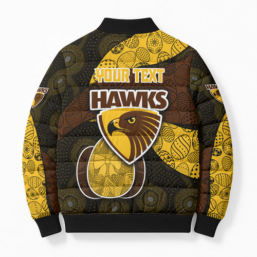 Personalized Hawks Football Bomber Puffer Jacket Easter Egg Pattern Brown Gold Tribal Dot Art Style