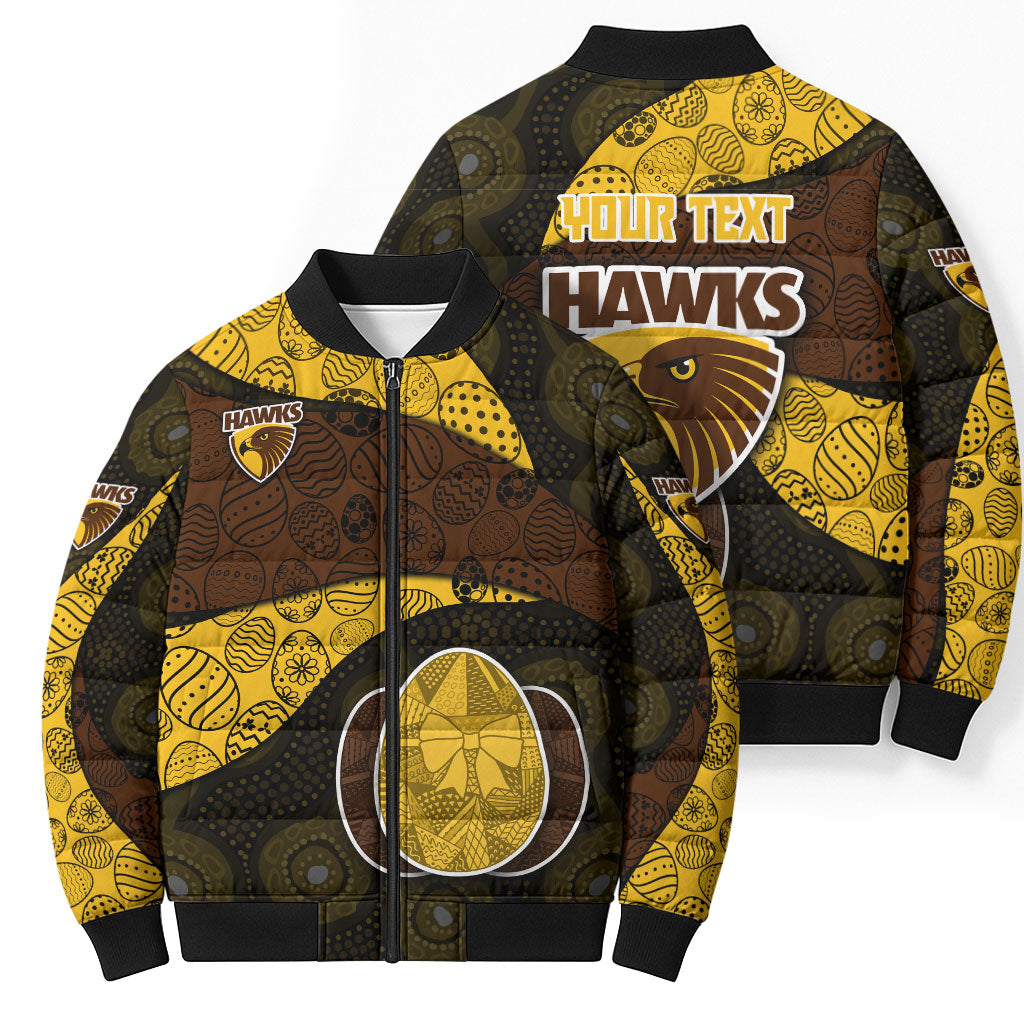 Personalized Hawks Football Bomber Puffer Jacket Easter Egg Pattern Brown Gold Tribal Dot Art Style