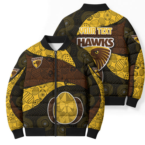 Personalized Hawks Football Bomber Puffer Jacket Easter Egg Pattern Brown Gold Tribal Dot Art Style