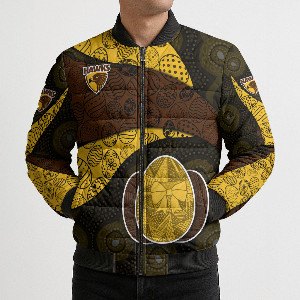 Personalized Hawks Football Bomber Puffer Jacket Easter Egg Pattern Brown Gold Tribal Dot Art Style