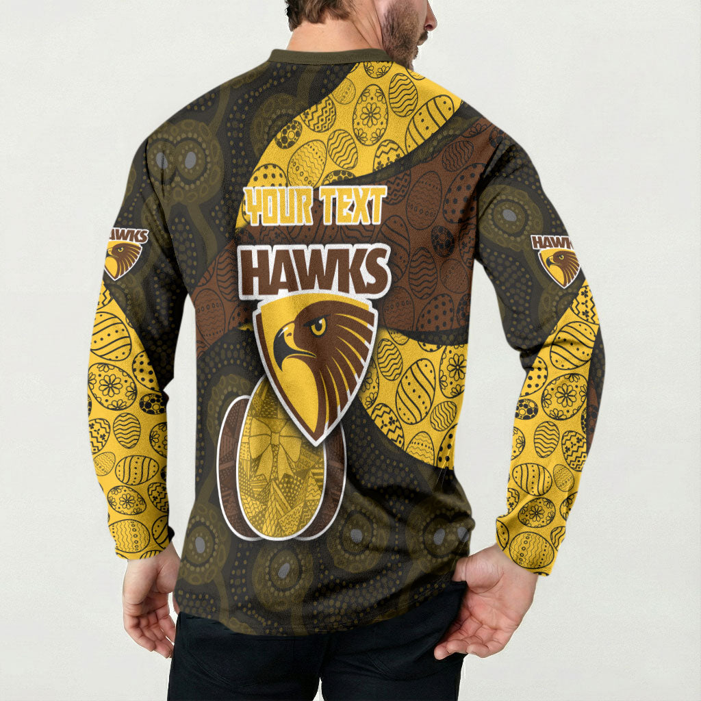 Personalized Hawks Football Button Sweatshirt Easter Egg Pattern Brown Gold Tribal Dot Art Style