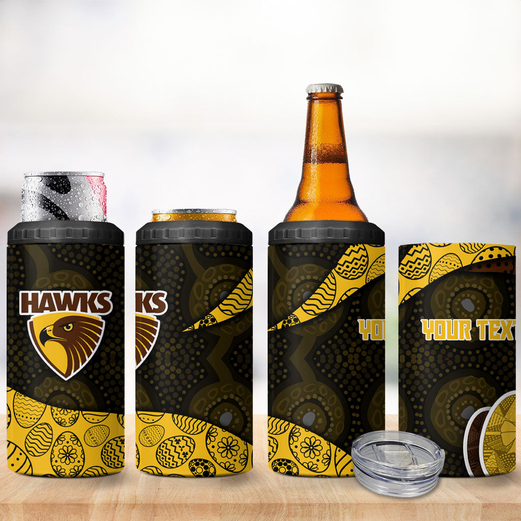 Personalized Hawks Football 4 in 1 Can Cooler Tumbler Easter Egg Pattern Brown Gold Tribal Dot Art Style