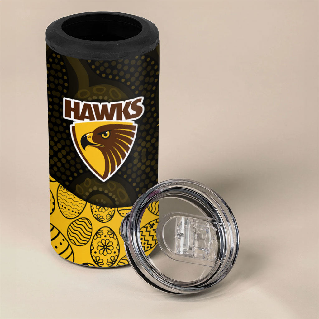 Personalized Hawks Football 4 in 1 Can Cooler Tumbler Easter Egg Pattern Brown Gold Tribal Dot Art Style