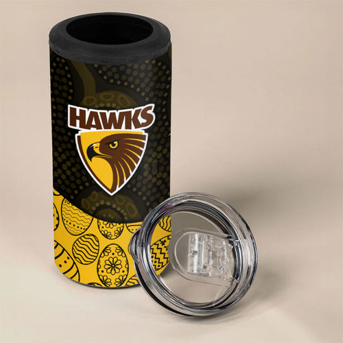 Personalized Hawks Football 4 in 1 Can Cooler Tumbler Easter Egg Pattern Brown Gold Tribal Dot Art Style