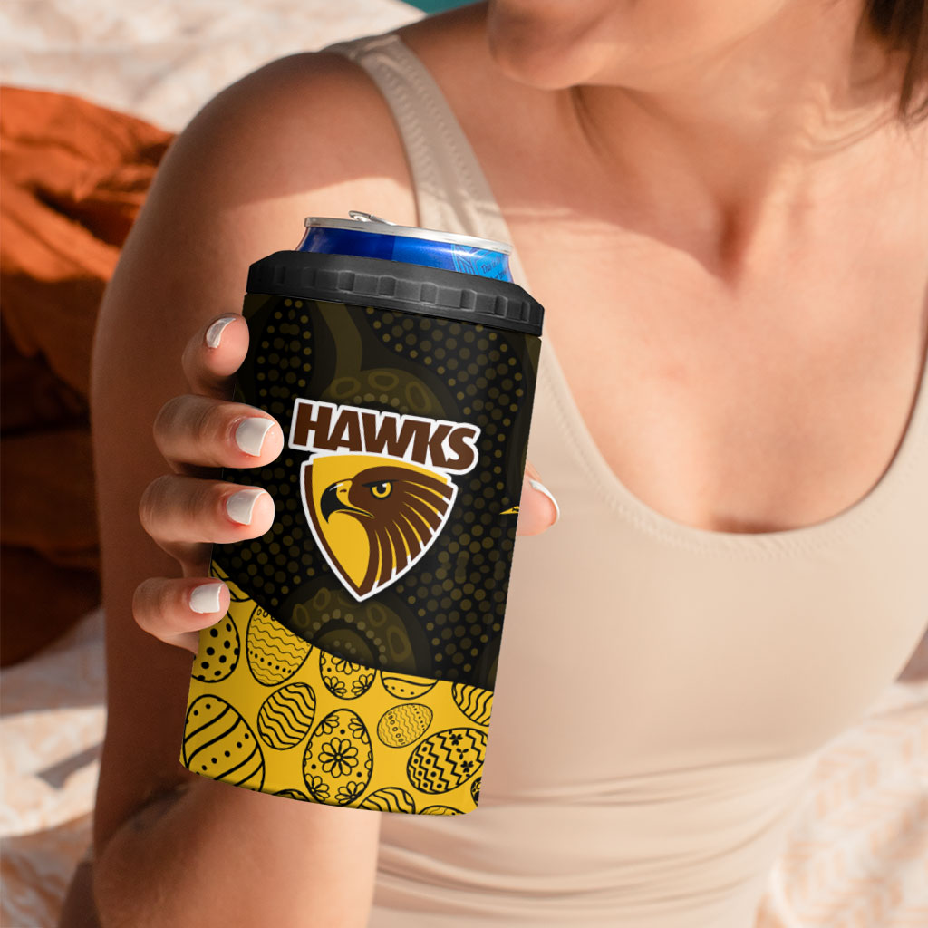 Personalized Hawks Football 4 in 1 Can Cooler Tumbler Easter Egg Pattern Brown Gold Tribal Dot Art Style