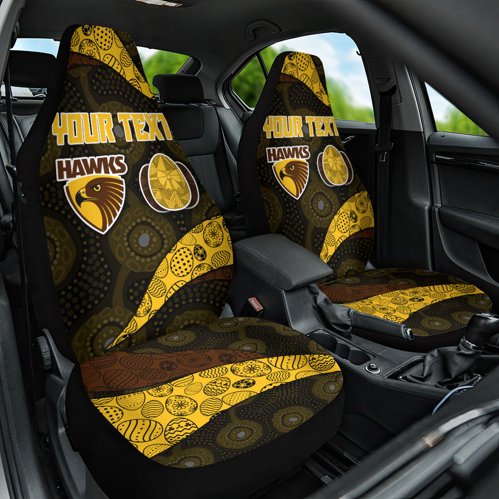Personalized Hawks Football Car Seat Cover Easter Egg Pattern Brown Gold Tribal Dot Art Style
