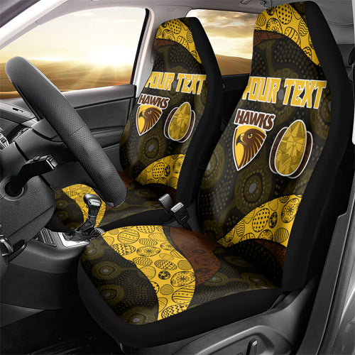 Personalized Hawks Football Car Seat Cover Easter Egg Pattern Brown Gold Tribal Dot Art Style