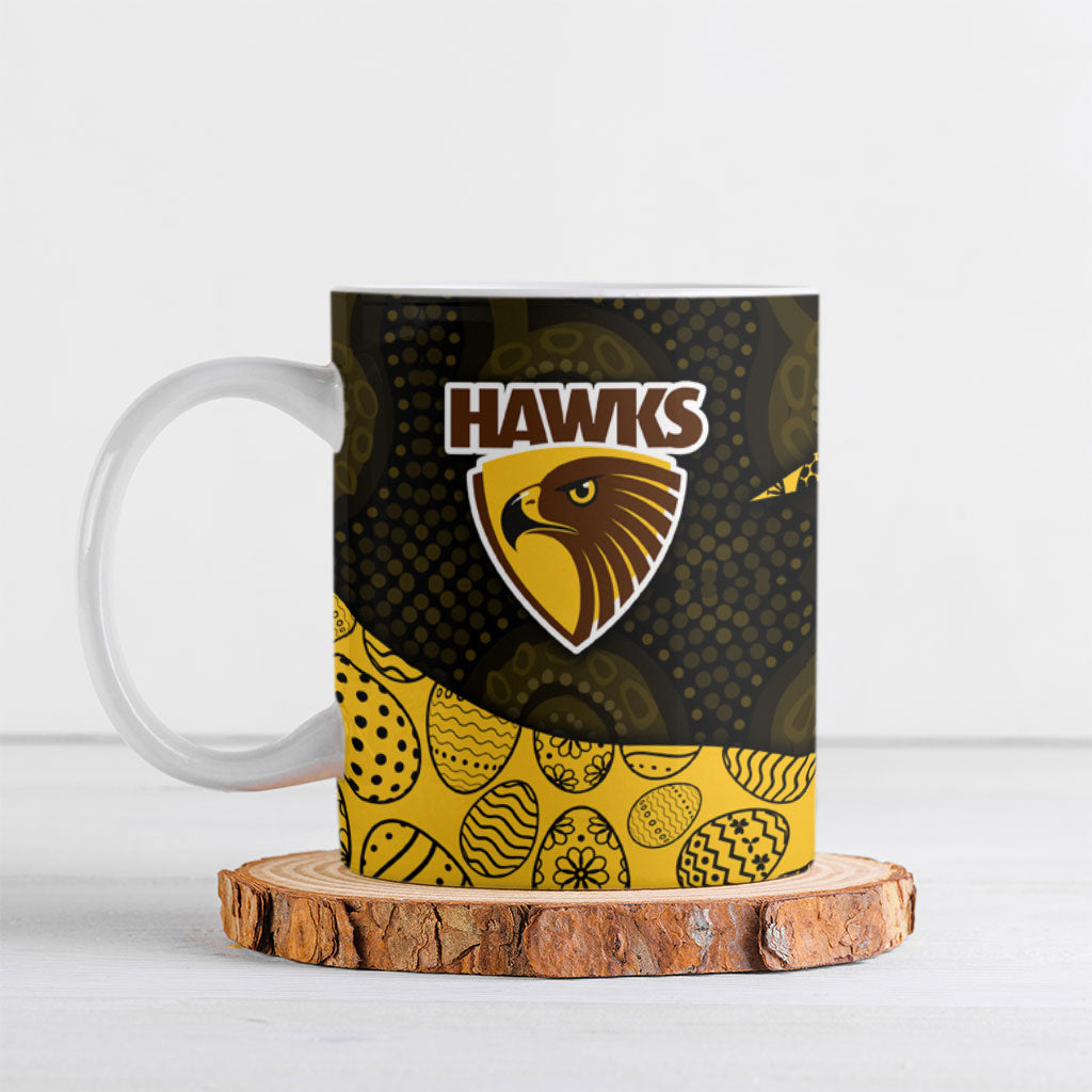 Personalized Hawks Football Ceramic Mug Easter Egg Pattern Brown Gold Tribal Dot Art Style
