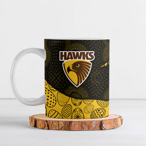 Personalized Hawks Football Ceramic Mug Easter Egg Pattern Brown Gold Tribal Dot Art Style