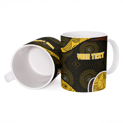 Personalized Hawks Football Ceramic Mug Easter Egg Pattern Brown Gold Tribal Dot Art Style