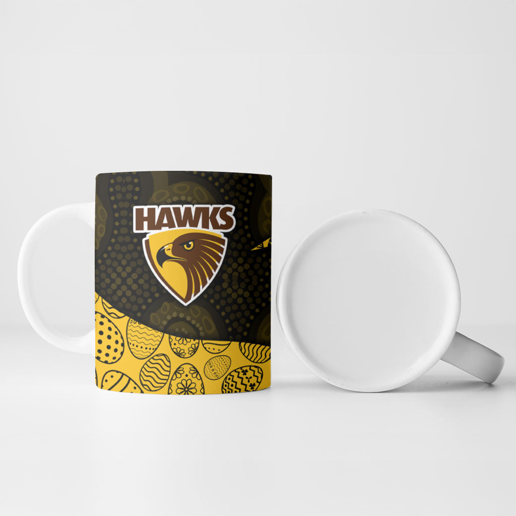 Personalized Hawks Football Ceramic Mug Easter Egg Pattern Brown Gold Tribal Dot Art Style