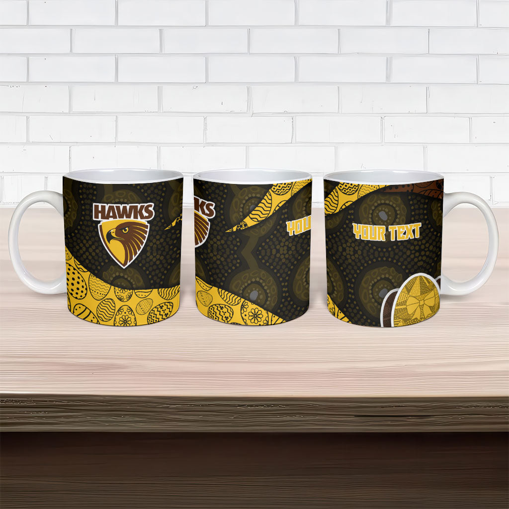 Personalized Hawks Football Ceramic Mug Easter Egg Pattern Brown Gold Tribal Dot Art Style