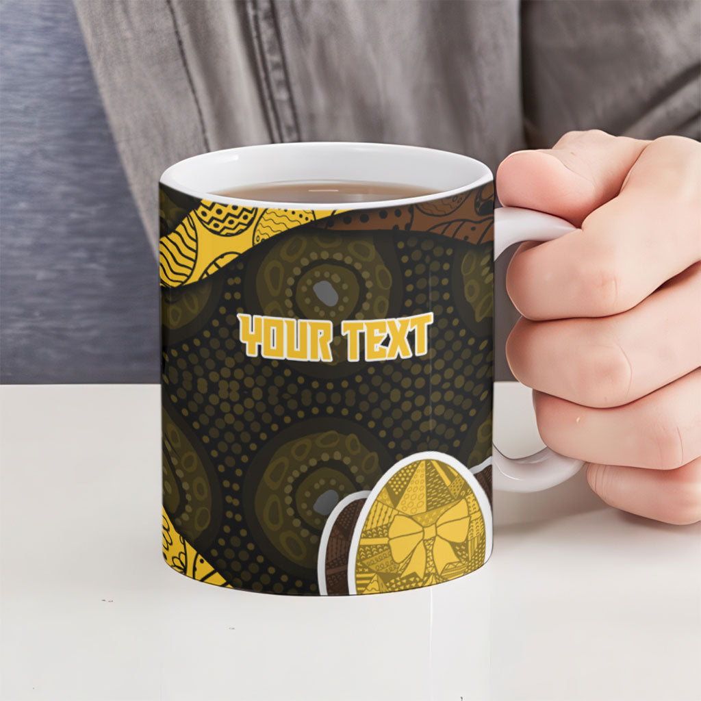 Personalized Hawks Football Ceramic Mug Easter Egg Pattern Brown Gold Tribal Dot Art Style