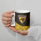 Personalized Hawks Football Ceramic Mug Easter Egg Pattern Brown Gold Tribal Dot Art Style