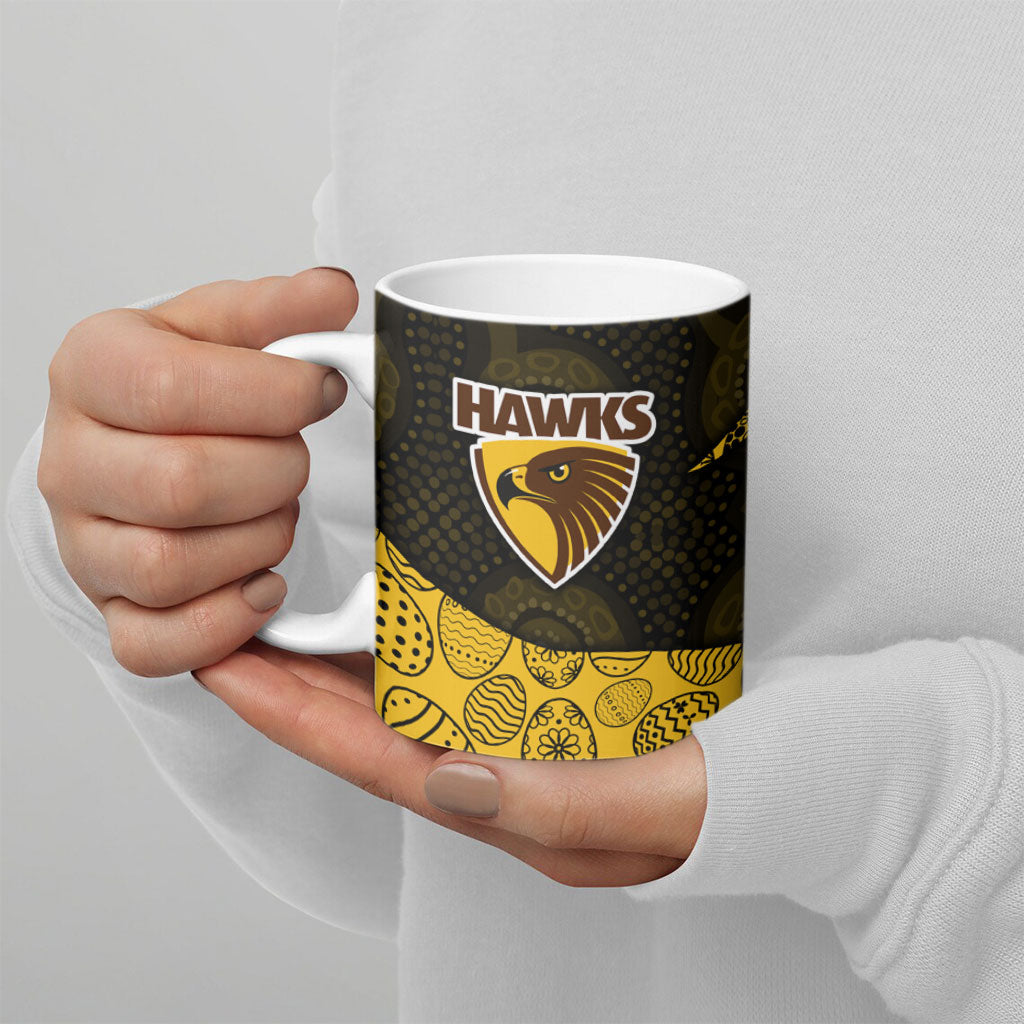 Personalized Hawks Football Ceramic Mug Easter Egg Pattern Brown Gold Tribal Dot Art Style