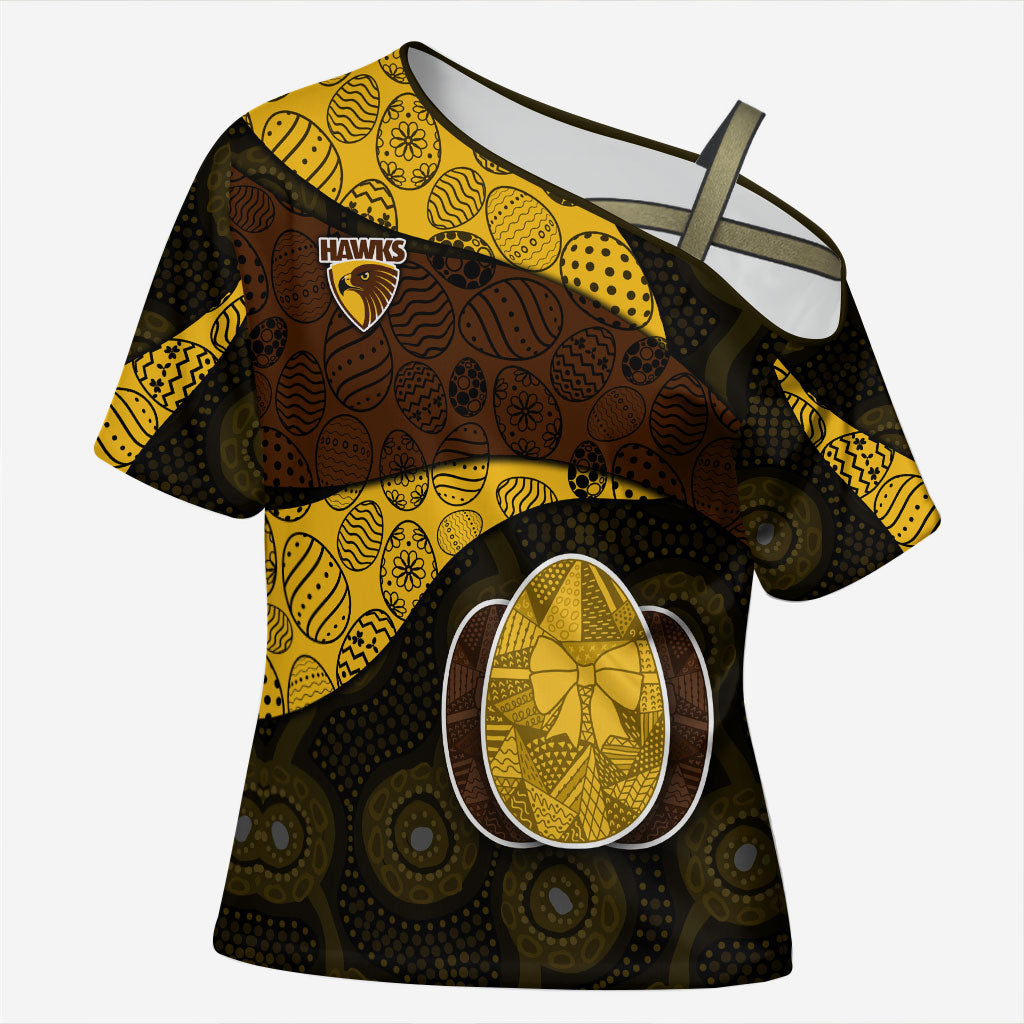 Personalized Hawks Football Cross Shoulder Shirt Easter Egg Pattern Brown Gold Tribal Dot Art Style