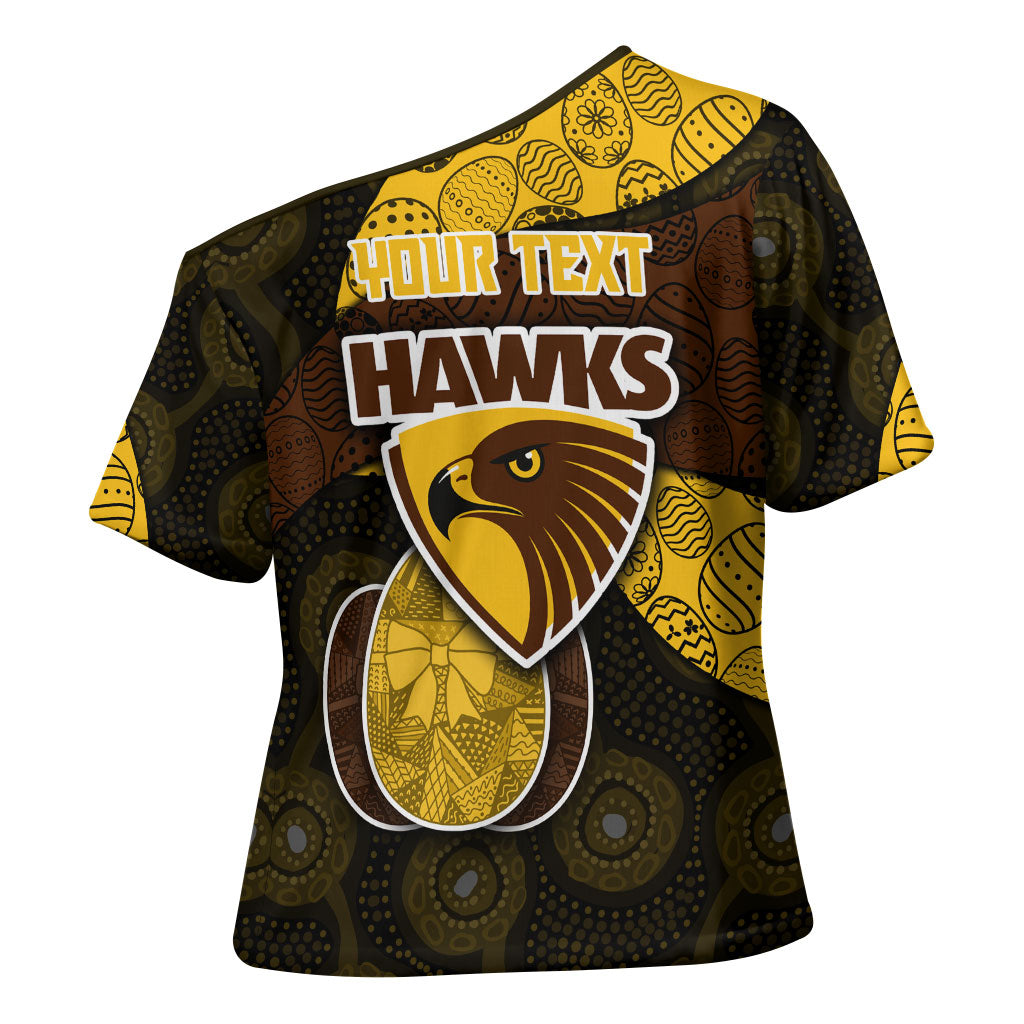 Personalized Hawks Football Cross Shoulder Shirt Easter Egg Pattern Brown Gold Tribal Dot Art Style